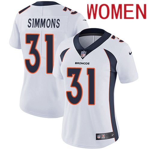 Women Denver Broncos #31 Justin Simmons White Nike Vapor Limited NFL Jersey->women nfl jersey->Women Jersey